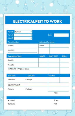A detailed and organized electrical permit to work document