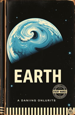 A vintage style book cover featuring a breathtaking view from orbit with Earth prominently displayed in the foreground