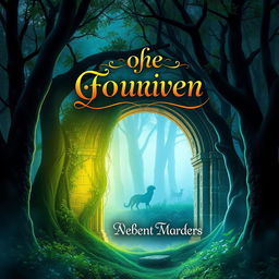A captivating book cover design featuring a mystical forest with ethereal light filtering through the trees