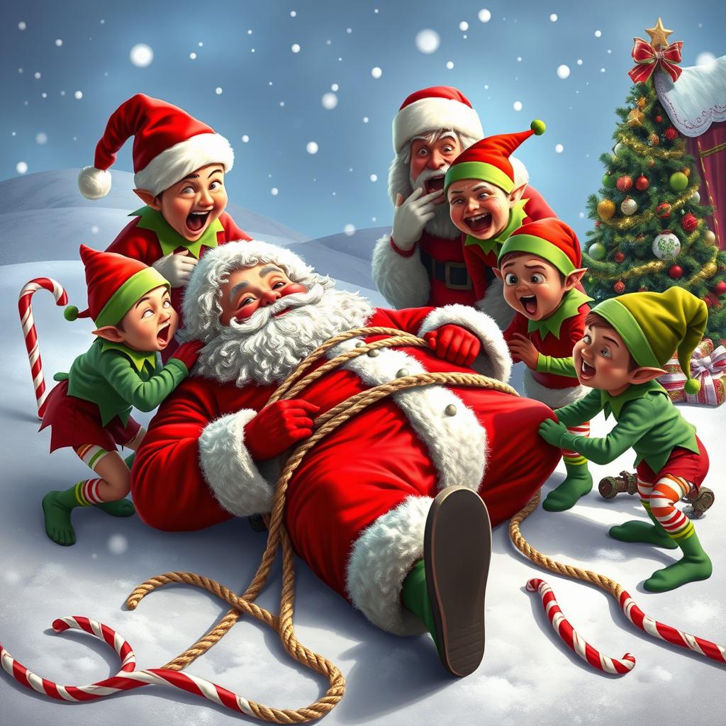 Santa Claus vs. Mischievous Elves: A Playful Holiday Scene