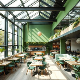 A two-story restaurant located on the first floor of a cozy coffee shop