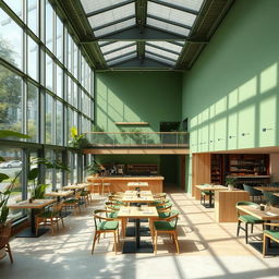 A two-story restaurant located on the first floor of a cozy coffee shop