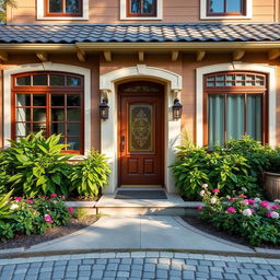 A beautifully renovated facade of a house, showcasing a mix of modern and traditional architectural elements