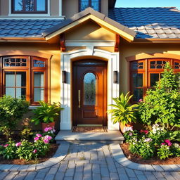 A beautifully renovated facade of a house, showcasing a mix of modern and traditional architectural elements