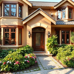 A beautifully renovated facade of a house, showcasing a mix of modern and traditional architectural elements