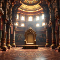 The interior of Hiranyakashyap's grand darbar, featuring an opulent and elaborately decorated space that reflects the richness of ancient Indian architecture