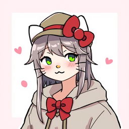 A male version of Hello Kitty, featuring a character with long hair and a thin goatee beard around his face