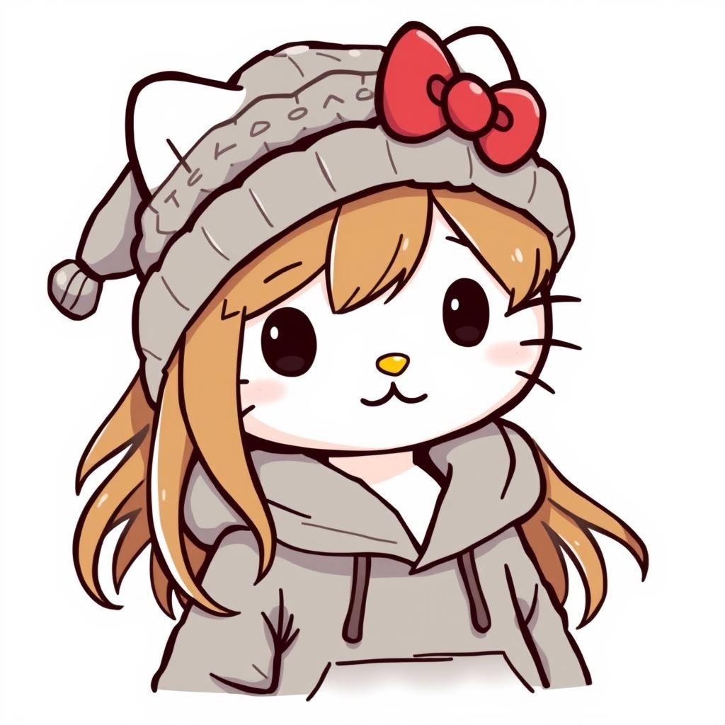 A boy version of Hello Kitty, featuring a character with long hair and a thin goatee beard around his face