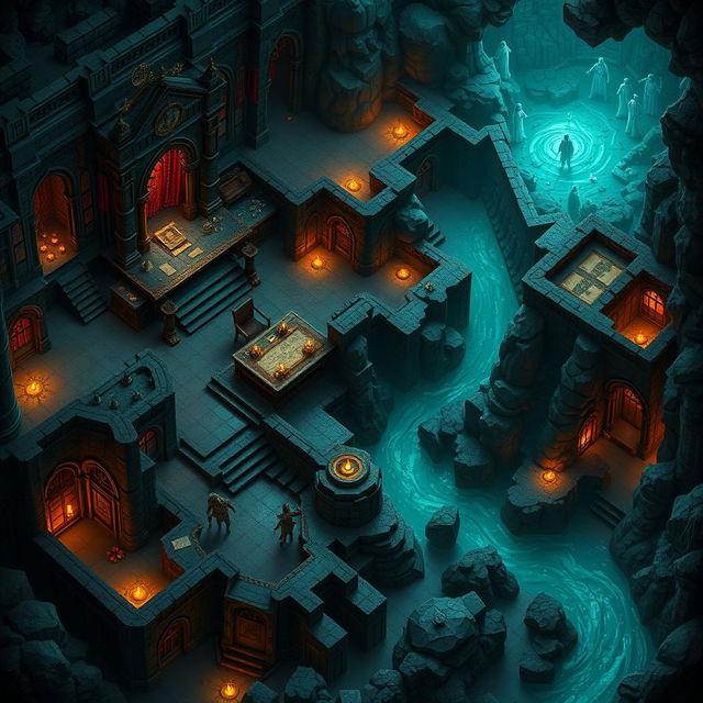 An intricate Dungeons and Dragons map depicting the underworld