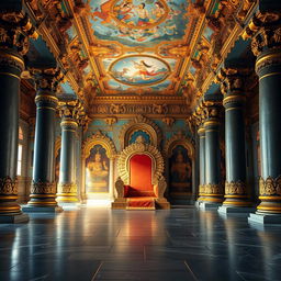 The interior of Hiranyakashyap's palace set in the Mahabharata era, featuring colossal, intricately decorated pillars that embody the grandeur of ancient architecture