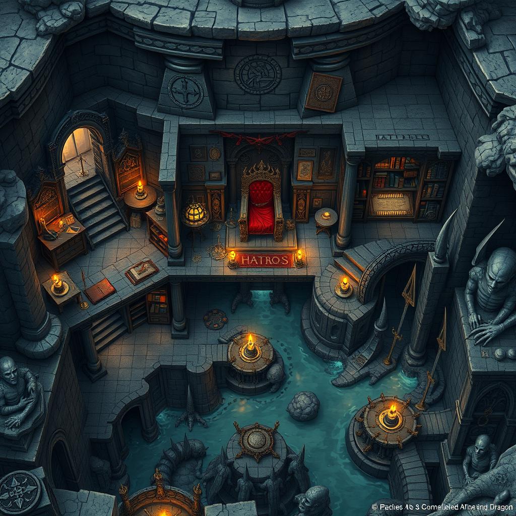 An intricate Dungeons and Dragons map depicting the underworld