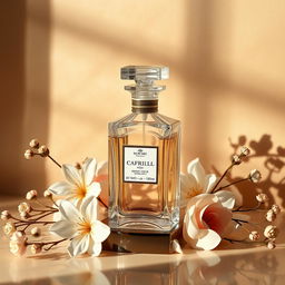 An elegant display of a luxury perfume bottle, showcasing intricate glasswork and a beautiful design