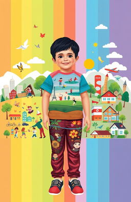 A symbolic representation of a child growing up in society, showcasing stages from childhood to adulthood