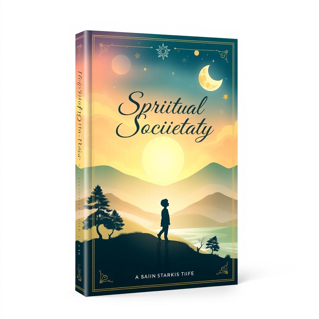 A captivating book cover design for a spiritual society theme, featuring the journey of a child growing up