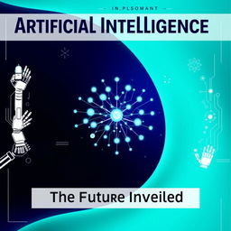 An artistic cover page for an AI-themed publication, featuring sleek, futuristic design elements