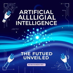 An artistic cover page for an AI-themed publication, featuring sleek, futuristic design elements