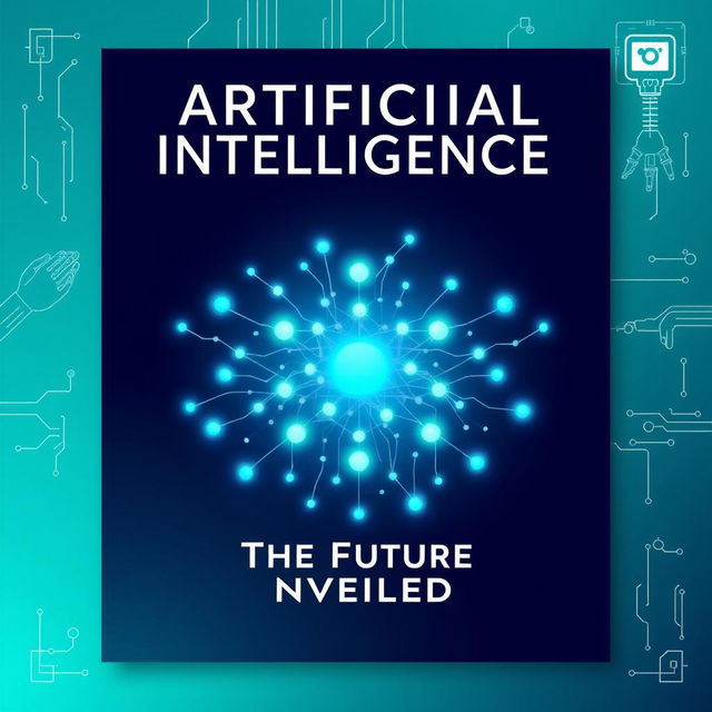 An artistic cover page for an AI-themed publication, featuring sleek, futuristic design elements