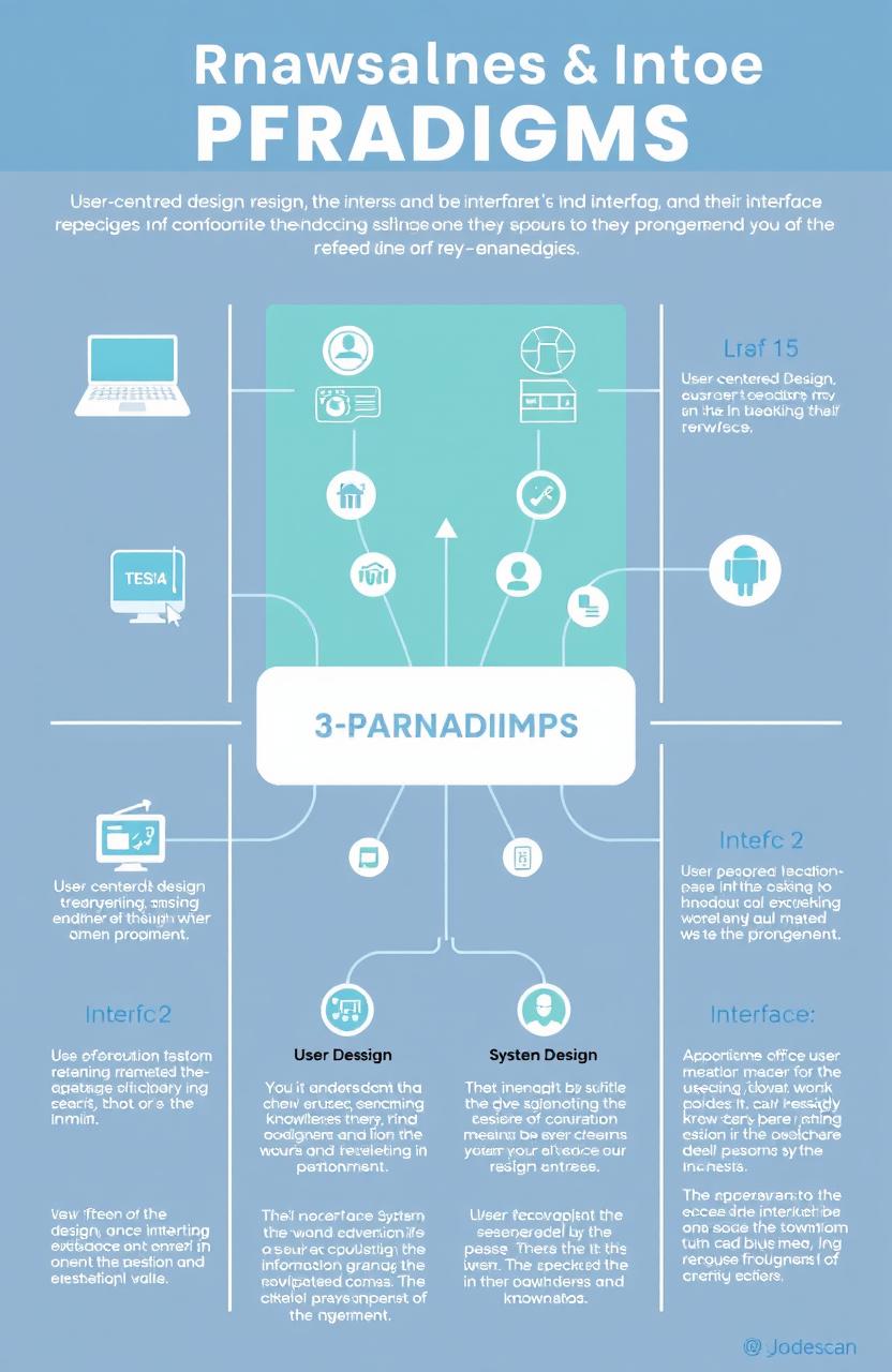 A visually engaging infographic that illustrates paradigms in interfaces and their relationship in Information and Knowledge Management (IMK)