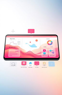 A modern digital interface showcasing various design paradigms, featuring clean lines, user-friendly navigation, vibrant colors, and interactive elements