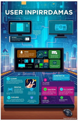 A visually striking illustration depicting a range of user interface paradigms in technology, showing elements like touchscreens, voice commands, augmented reality, and traditional keyboard and mouse setups