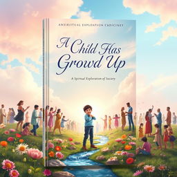 An enchanting book cover design for a spiritual exploration of society titled "A Child Has Grown Up