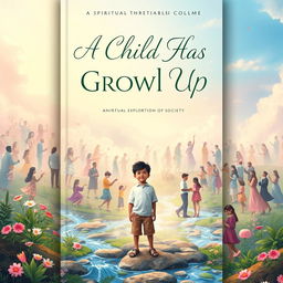 An enchanting book cover design for a spiritual exploration of society titled "A Child Has Grown Up