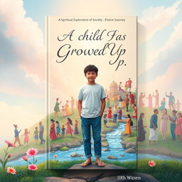 An enchanting book cover design for a spiritual exploration of society titled "A Child Has Grown Up