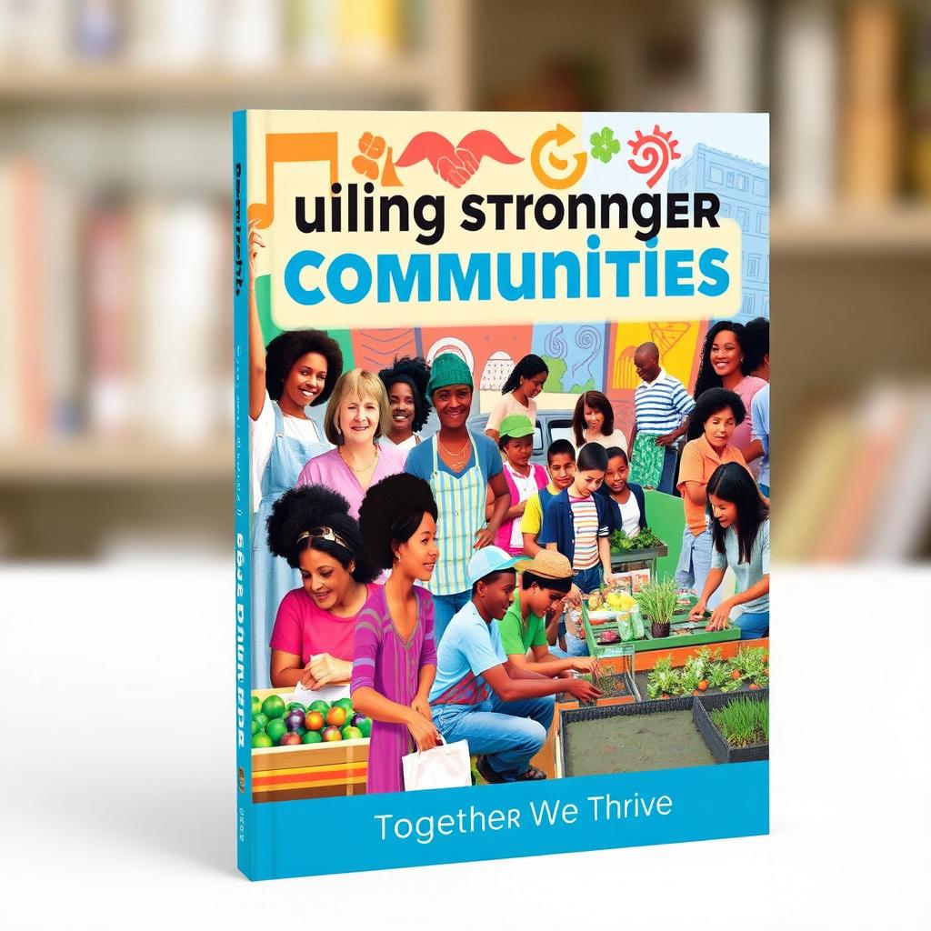 A vibrant and engaging book cover design featuring a collage of diverse community activities