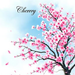 A beautiful book cover design featuring a cherry blossom tree in full bloom, captured in a delicate and vibrant watercolor painting style