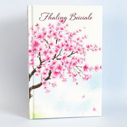 A beautiful book cover design featuring a cherry blossom tree in full bloom, captured in a delicate and vibrant watercolor painting style