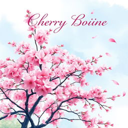 A beautiful book cover design featuring a cherry blossom tree in full bloom, captured in a delicate and vibrant watercolor painting style