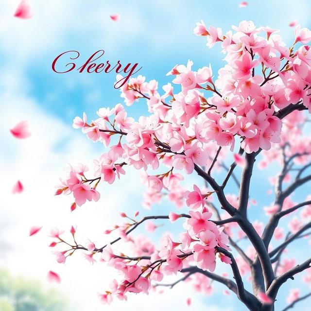 A beautiful book cover design featuring a cherry blossom tree in full bloom, captured in a delicate and vibrant watercolor painting style