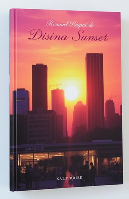 A stunning book cover depicting a vibrant sunset over a modern city skyline