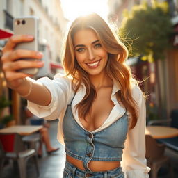 A 20-year-old French woman taking a sexy selfie