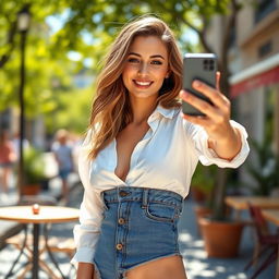 A 20-year-old French woman taking a sexy selfie