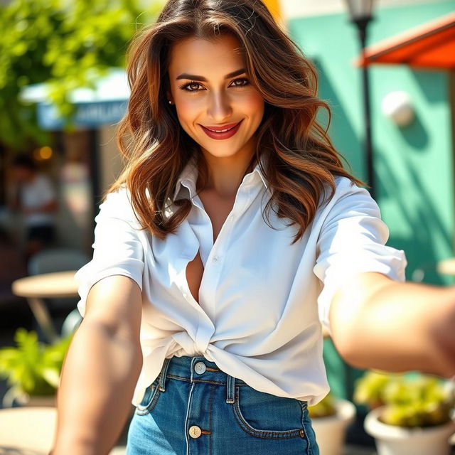 A 20-year-old French woman taking a sexy selfie