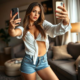 A 20-year-old French girl taking a sexy selfie