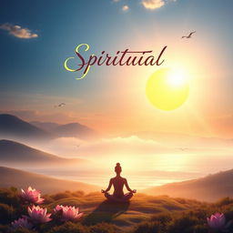 A captivating book cover design that embodies the essence of spirituality, featuring a serene landscape with a majestic sunrise illuminating a tranquil scene