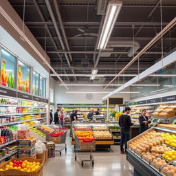 Transform the interior of a commercial space into a modern supermarket