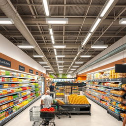 Transform the interior of a commercial space into a modern supermarket