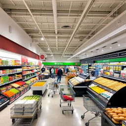 Transform the interior of a commercial space into a modern supermarket