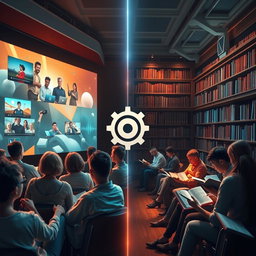 A visually captivating and informative scene illustrating the concept of knowledge acquisition through different mediums