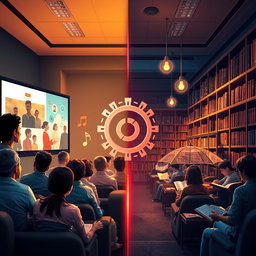 A visually captivating and informative scene illustrating the concept of knowledge acquisition through different mediums