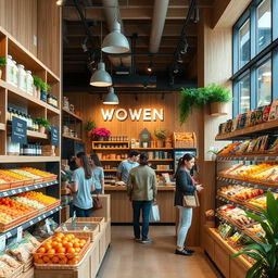 Welcoming and cozy supermarket interior, designed to evoke a sense of comfort and trust