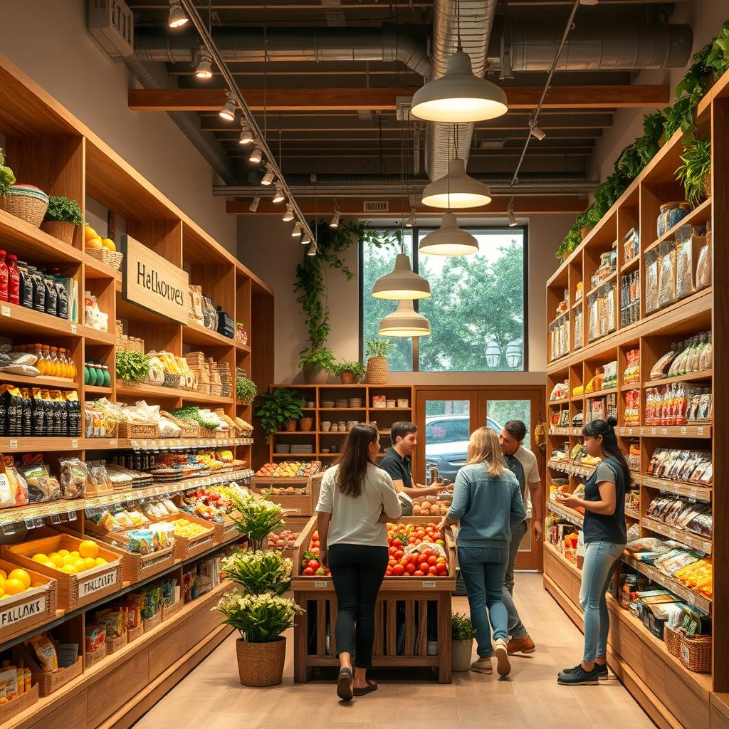 Welcoming and cozy supermarket interior, designed to evoke a sense of comfort and trust