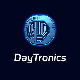 A logo design for 'DayTronics' characterized by an electronic theme, featuring stylized circuitry patterns integrated into the lettering