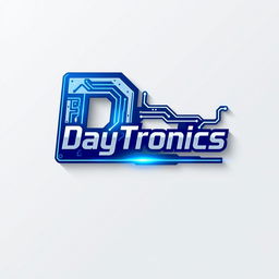 A logo design for 'DayTronics' characterized by an electronic theme, featuring stylized circuitry patterns integrated into the lettering