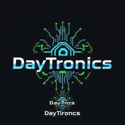 A logo design for "DayTronics" featuring a cutting-edge electronics theme