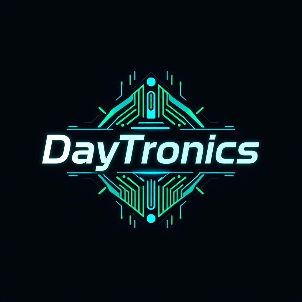 A logo design for "DayTronics" featuring a cutting-edge electronics theme