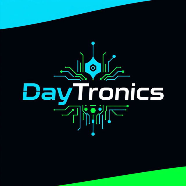 A modern logo for 'DayTronics' centered around an electronics theme
